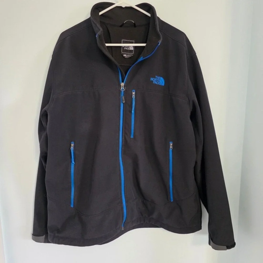 The North Face Mens Apex Bionic Softshell Jacket Black Blue XL Windproof Fleece